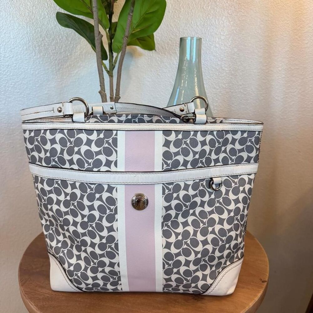 Coach Vintage Y2K Heritage Signature Stripe Chelsea Tote Grey/Pink